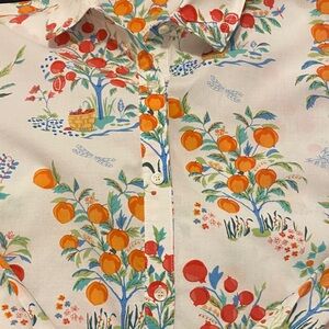J. McLaughlin Long Sleeves Button down Orange and Blue Gallery Fruit Tree Print